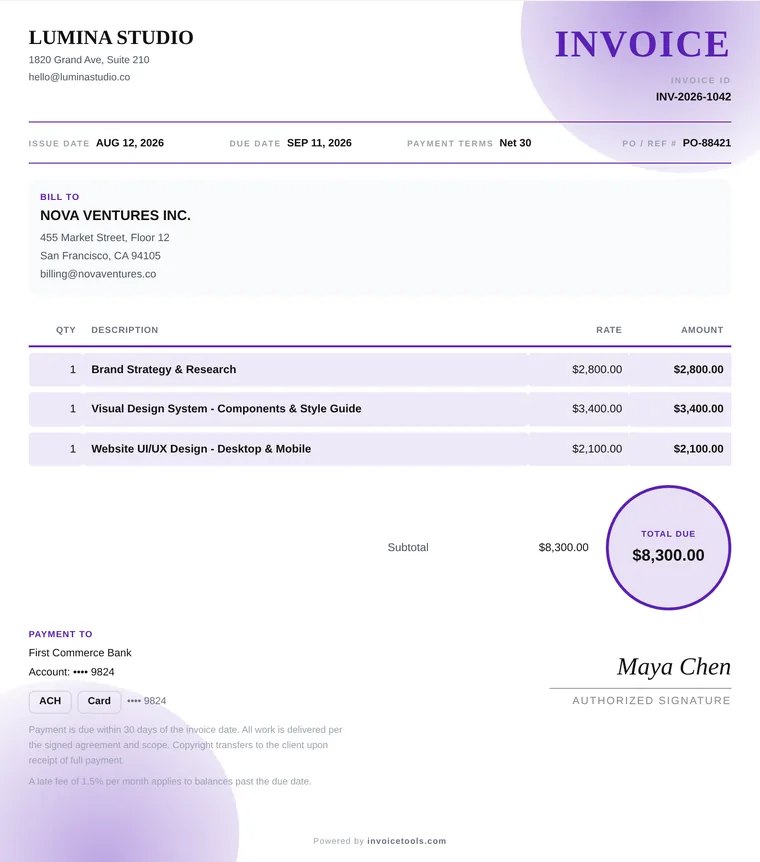 Blush Wash invoice template